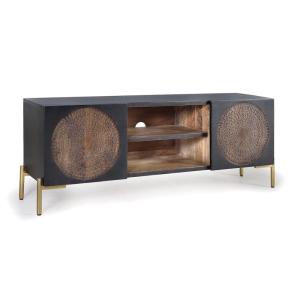 Meuble TV en bois de manguier noir 145 cm
