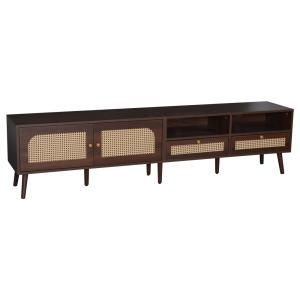 Meuble TV en bois foncé avec tiroirs en cannage et niches o…