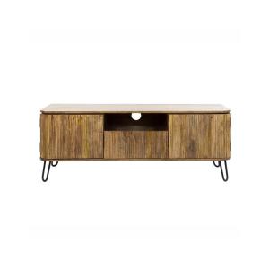 Meuble TV en bois massif 2 portes 135cm noir