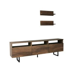 Meuble TV en bois massif brun noyer 170x30x40h cm