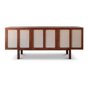 Meuble TV en bois teinte noyer et lin