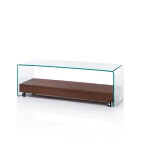 Meuble TV en MDF noyer et verre transparent