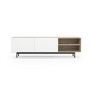 Meuble TV en mélaminé chêne clair et blanc pieds graphite 5…