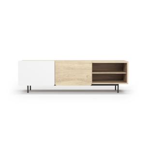 Meuble TV en mélaminé chêne clair et blanc pieds graphite 5…
