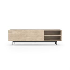 Meuble TV en mélaminé chêne clair pieds graphite 52x180x44…