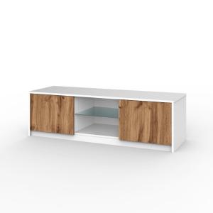 Meuble TV en mélamine et MDF blanc/chêne