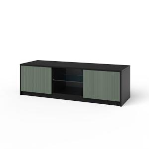 Meuble TV en mélamine et MDF noir/vert sauge