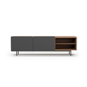 Meuble TV en mélaminé noyer et graphite pieds graphite 54x1…