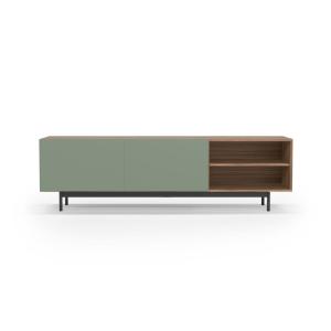 Meuble TV en mélaminé noyer et vert pieds graphite 52x180x4…