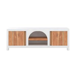 Meuble TV en plâtre blanc cassé et bois d'acacia 145 cm