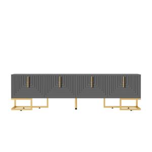 Meuble TV gris anthracite 4 portes poignets et pieds dorés