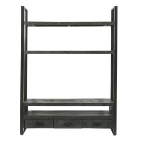 Meuble TV haut 150 cm bois massif noir et métal