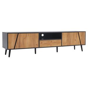 Meuble TV industriel en bois et métal noir avec niches et t…