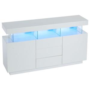 Meuble TV LED blanc design avec rangements et tiroirs