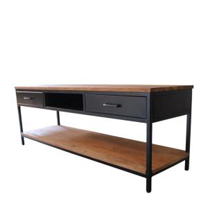 Meuble TV métal noir et manguier 2 tiroirs