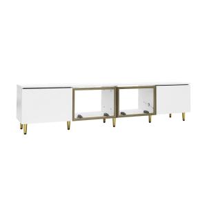 Meuble TV minimaliste blanc dorés 4 portes (2 portes en ver…