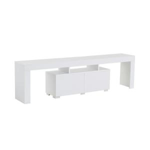 Meuble TV moderne 180 cm 2 portes décor blanc laqué
