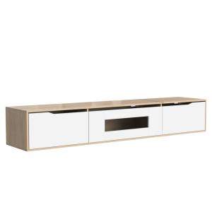 Meuble TV moderne 180 cm en bois et façade blanc brillant a…