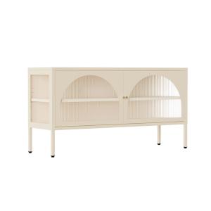 Meuble TV moderne 2 portes L115 cm en métal écru