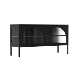 Meuble TV moderne 2 portes L115 cm en métal noir
