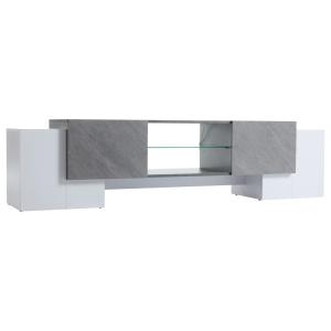 Meuble TV moderne blanc & gris étagère en verre avec éclair…
