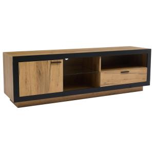 Meuble TV moderne effet bois et noir en verre avec éclairag…