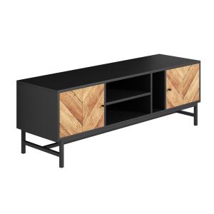 Meuble TV moderne et minimaliste effet bois noir avec 2 por…