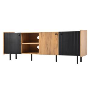 Meuble TV moderne noir effet bois 3 portes texturés