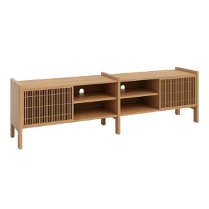 Meuble TV moyen en pin massif verni couleur chêne 201,4 cm