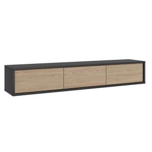 Meuble TV mural 3 portes 180 cm stratifiés beige et gris