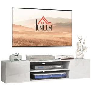 Meuble TV mural LED - 2 portes, 2 niches - blanc laqué