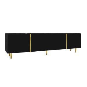 Meuble TV noir laqué 4 portes avec accents dorés 170*35*46c…