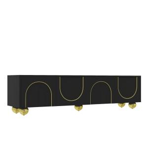 Meuble TV noir luxueux avec portes sculptées et pieds dorés…