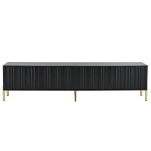 Meuble TV noir porte rainuré accents dorés