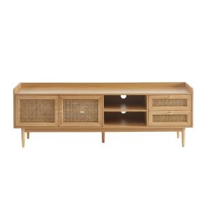 Meuble TV placage chêne et cannage rotin 180cm