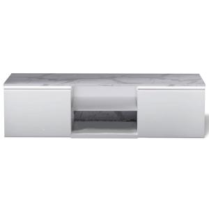 Meuble TV plateau effet marbre 160cm blanc