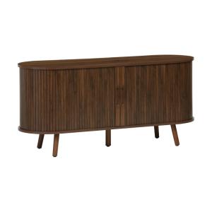 Meuble tv scandinave décor bois rainuré, noyer