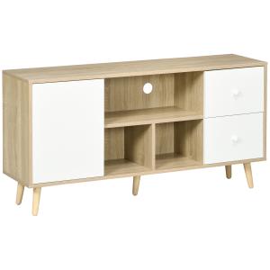 Meuble TV scandinave porte 3 niches 2 tiroirs bois clair bl…