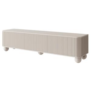 Meuble TV strié sur pieds en boule, greige, 163 cm