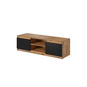 Meuble TV style contemporain 120 cm noir / bois et bois