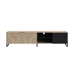 Meuble TV style contemporain 200 cm bois / noir