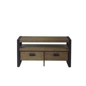 Meuble tv style contemporain en pin et métal, 2 tiroirs tei…