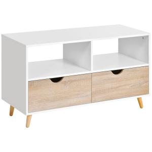 Meuble TV style scandinave 2 tiroirs aspect chêne clair bla…