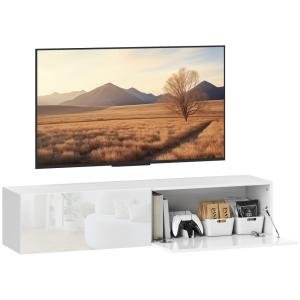 Meuble TV suspendu 2 placards à portes blanc