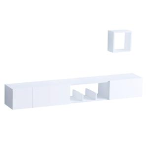 Meuble TV suspendu 3 portes 1 niche blanc L180 cm