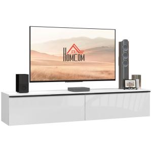 Meuble TV suspendu avec placard à portes effet brillant bla…