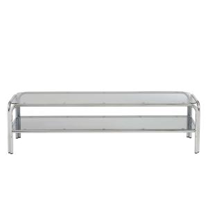 Meuble TV verre trempé noir et structure en chrome 160cm