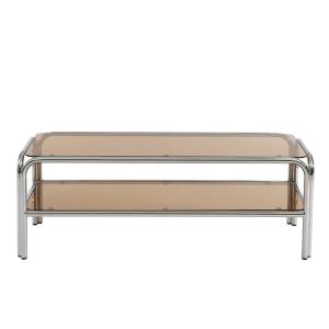 Meuble TV verre trempé orange foncé et structure en chrome