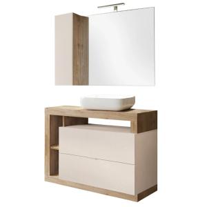 Meuble  vasque 110cm   miroir beige et aspect bois finition…