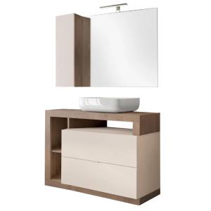 Meuble  vasque 110cm   miroir beige et aspect bois finition…